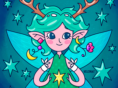 Fairy Girl character, doodle illustration, cartoon art art artist blue cartoon character childish concept design doodle fairy female girl girly illustration kids moon star woman