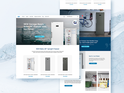 Beko Freezer Landing Page Design animation appliances blue clean design desktop ecommerce figma freezer hero hover effects landing page modern motion design product launch ui ux web web design