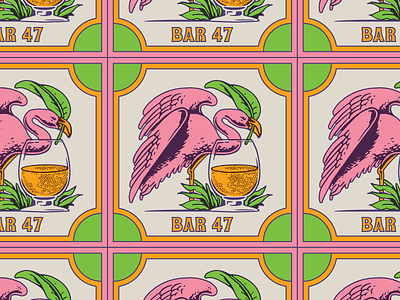 Bar 47 bar cocktail design drink drinks flamingo halftone illustration lettering tropical tshirt type vector