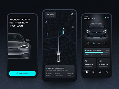 Tesla Car App UI Design advance ui app design branding car app concept dark ui landing page logo minimal design mobile app tesla tesla app tesla car app ui tesla dark ui ui ux