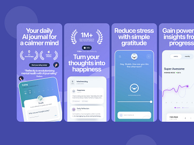 Reflectly App Store Screenshot Redesign android design animation app store screenshot appstore aso clean clean ui design graphic design illustration interaction ios design minimal optimization playstore screenshot screenshot design screenshot ui ui ux