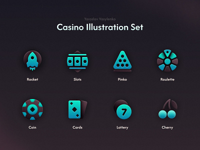 Casino Illustration Set 3d balls blue card casino cherry coin gambling graphic design icon igaming illustration lottery pinko rocket roulette slots ui