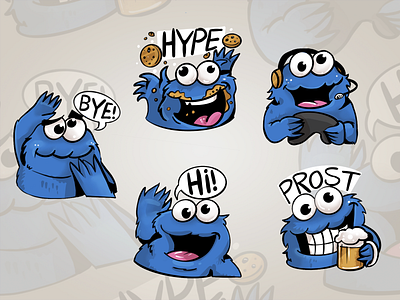 Cookie Chaos! Twitch Emote Pack for Deutschedaddel branding character design cookie design emoji emote graphic design hype illustration live livestream streaming twitch twitch overlay