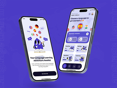 Language learning App Design 3d android app bento design elearning graphic design interface ios landing page language learning app mobile app mobile application modern app product design trendy app ui ui design uiux