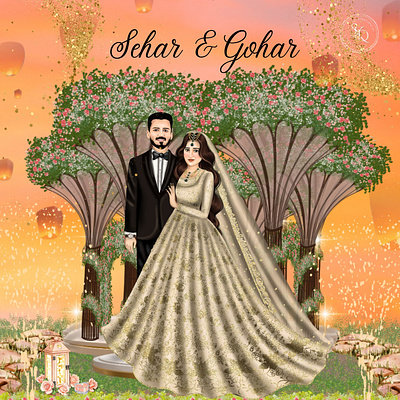 Wedding Illustration for a client for their reception adobe adobe illustration adobe photoshop couple illustrations couple portraits custom designs graphic design illustration portraits procreate trending wedding illustration