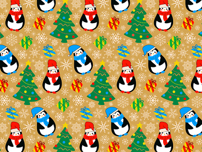 Christmas Penguins christmas design digital art digital arts digital illustration graphic design happy christmas illustration pattern pattern design seamless pattern surface pattern