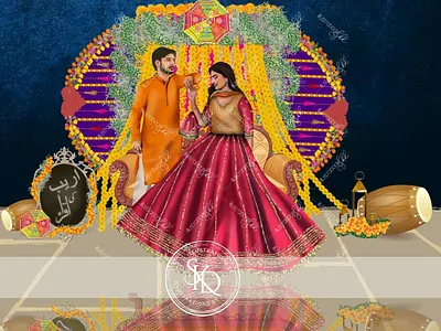 Custom dholki Illustration design for Iqra and Areeb art and design custom designs custom illustration designs graphic design illustration ui wedding illustration