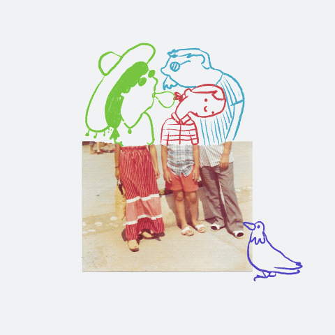 Bird and child 2d animation collage found photo
