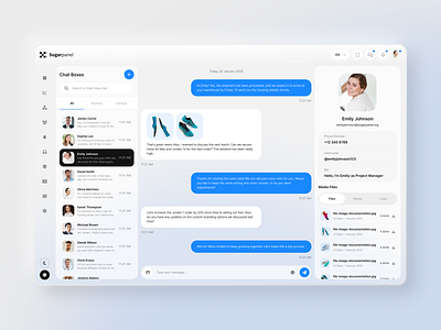 Sugar Panel Dashboard - Chat Page analytics chat chatpage chatscreen clean commerce dashboard design interface marketplace minimal panel saas saas design team management ui ux webapp webchat website