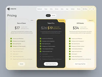 Pricing Plan Web Page Design design hr hr platform human resources interface plans pricing card pricing plan pricing table product design saas subscription ui design ux design web design web page website design