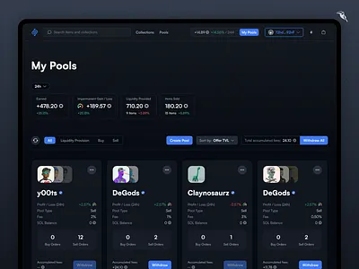 AMM NFT Marketplace - LP, Buy & Sell Pools amm aracari apps automated market maker blockchain buy pools claynosaurz collectors crypto degods hadeswap lp pools marketplace nft sell pools solana trade nfts traders web3 website y00ts