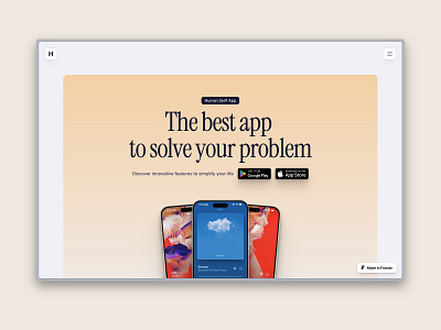 Human Serif app appstore best branding download framer gradient layout mockup problem product serif website yellow