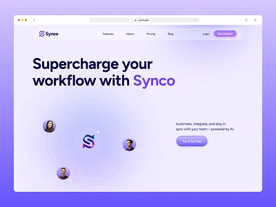 Website for Synco, a project management app ai app design graphic design landing page saas typography user interface ux web design