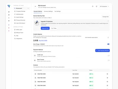 My account setup dashboard design pricing settings simple ui ux web design
