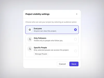 Project Visibility Modal • VisionUI app design light mode modal project saas share task management ui ui design ui element uiux uiux design ux design visionui