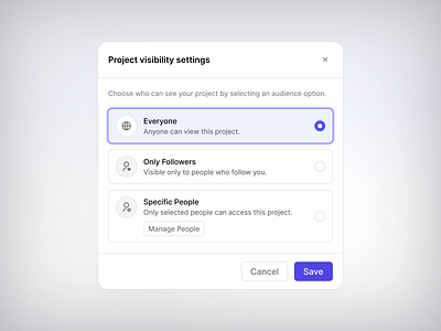 Project Visibility Modal • VisionUI app design light mode modal project saas share task management ui ui design ui element uiux uiux design ux design visionui