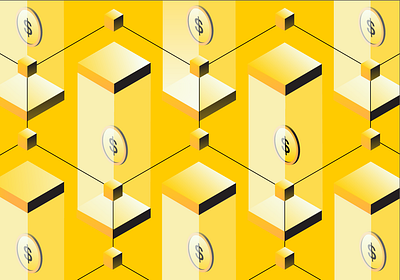 Stablecoin pattern cryptography glass illustration isometric network pattern vector yellow