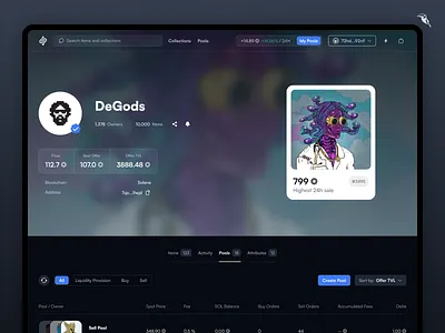 NFT Collection Page amm automated market maker crypto defi degods lp pools nft nft collection nft marketplace solana web3 y00ts