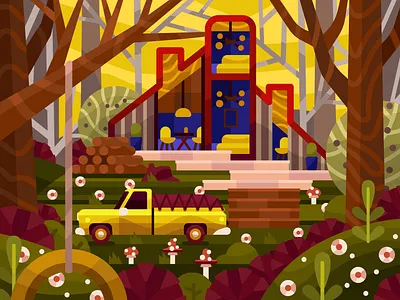 Norway autumn forest autumn flat illustration norway norway nature painting vector