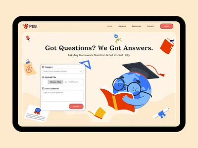 P&B Your AI Homework Buddy ai ai learning design education education website figma illustration learning assistant student study ui ui design uiux ux