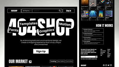 404SHOP – Digital Products Only branding brutalistdesign dark ui ecommerce design graphic design minimalist ui