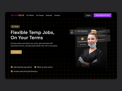 Dental Staffing Company Landing Page dark mode dental dental staffing dentist design hire hire website job jobs landing page recruitment recruitment website staffing ui ui design uiux uiux design ux design visionui