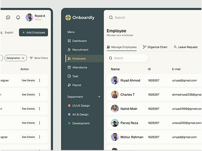 Employee Management Dashboard - HRM System business data visualisation design employee list employee management hr dashboard hr management hrm system ios app platform product design recruitment saas ui design uidesign uiux uiux designer user interface web app web design