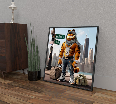 XXL Acrylic Glass Print | AI Art - "Rich Garfield in Chicago" ai art art branding digital art garfield graphic design paintings print