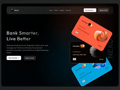 Nexo - Online Banking Landing Page animation bank clean credit card dark mode hero motion online banking ui ux