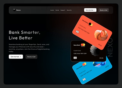 Nexo - Online Banking Landing Page animation bank clean credit card dark mode hero motion online banking ui ux