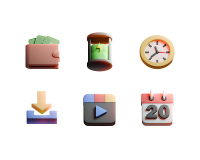 User Interface 3D Icon Set 3d 3d icon 3d illustration 3d render animation battery blender blender 3d branding calender clock design download figma illustration landing page ui video wallet