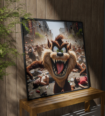 XXL Acrylic Glass Print | AI Art - "Tazz in the city" ai art art branding design digital art graphic design paintings print tazmanian devil tazz