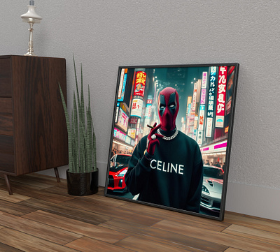 XXL Acrylic Glass Print | AI Art - "Deathpool x Celine" ai ai art art branding celine deathpool design digital art graphic design paintings print