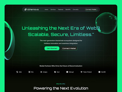 Ethernova Wallet Landing Page blockchain blockchain web design blockchain web3 crypto crypto design crypto wallet crypto web page designexploration futuristicdesign landing page ui design web design web3 web3 design