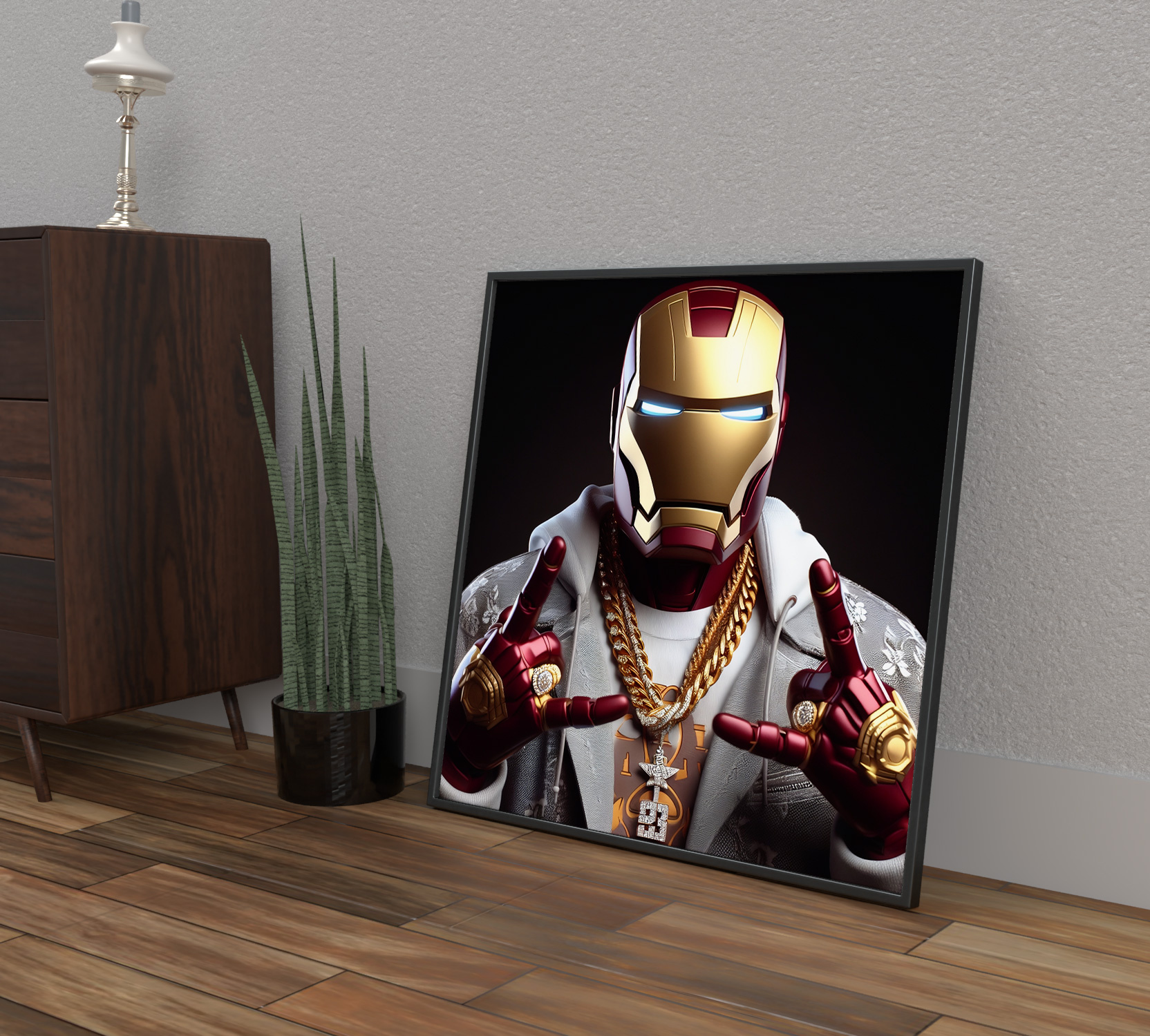 XXL Acrylic Glass Print | AI Art - "Hiphop Ironman" ai ai art art branding design digital art graphic design ironman paintings print