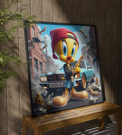 XXL Acrylic Glass Print | AI Art - "Tweety Gangster" ai ai art art branding design digital art graphic design paintings print tweety