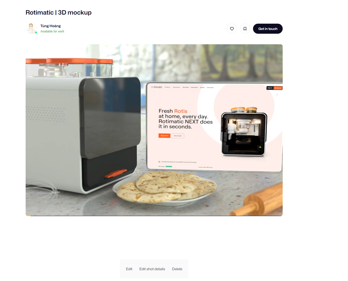 Rotimatic | 3D Mockup & Product Visualization 3d 3d lighting 3d modeing 3d motion 3d rendering ai technology animation automation branding food tech graphic design industrial design kitchen kneading kneading machine motion graphics rotimatic smart home ui vfx