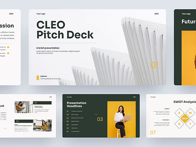 Cleo Pitch Deck Company Profile brand brand guideline brand identity branding business ceo clean company profile corporate deck milestone pitch pitch deck pitching powerpoint presentation professional simple swot team