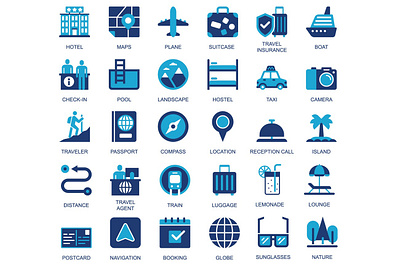 Travel Icons app collection concept design duotone icon icons illustration journey mobile set site summer travel travelling ui vacation vector web website