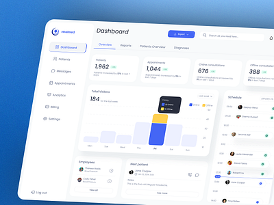 Healmed® - Doctor management SaaS platform admin panel appointments clean data visualization emr graphics health analytics health app health dashboard health management health tech health tracking healthcare infographic medical tech patient care schedule statistics tranding workflow