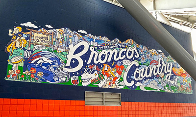 Broncos Country Mural x AKYRØS broncos colorado denver empower football illustration mural nfl painting stadium vector