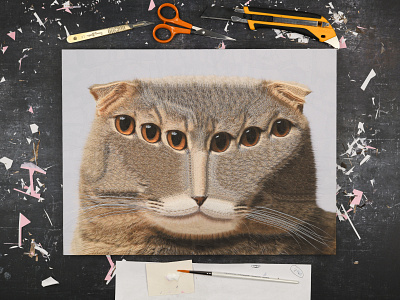 Geordi, studio cat portrait cat portraits collage dribbble illustration portrait