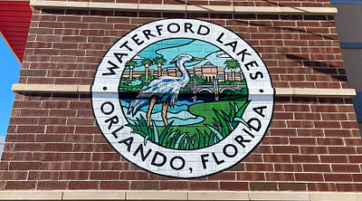 Waterford Lakes x Portillo's Hot Dogs Restaurant Entrance Mural blueheron florida franks heron hotdogs mural orlando painting portillos signage swamp ucf waterfordlakes weiners