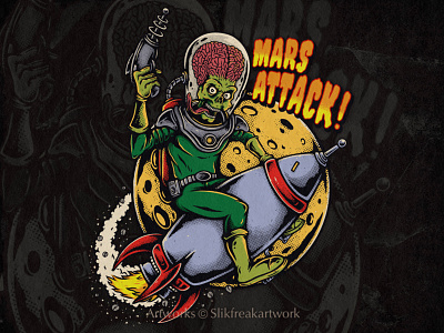 Mars Attack Illustration for Merchandise 90s alien alien attack apparel design artwork branding clothing design drawing graphic design hand drawn horror illustration invasion mars attack merch scifi tshirt tshirt design vintage