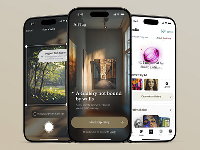 Art Tag - AI Art Studio Assistant ai ai assistant app design art artistic gallery iphone mobile app mockup scan crop scanner ui