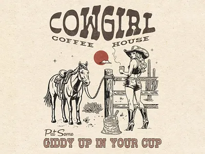 Cowgirl Coffee House branding country country music cowgirl cowgirl art desert graphic design illustration lasso retro cowgirl retro western rodeo saddle vector vintage western western western boho wild west