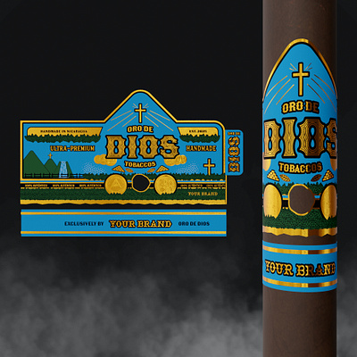 Oro de Dios Cigar Band (Brand Available for Purchase) 3d branding cigar cigar design design graphic design illustration packaging product design