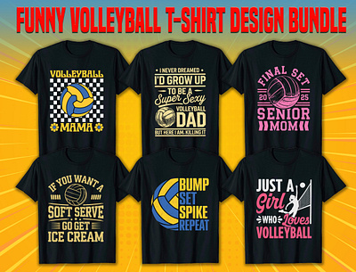 Funny Volleyball T-Shirt Design Bundle adobe illustrator branding design funny volleyball girl illustration logo mockup pink retro shirt shirts t shirt tshirt tshirt design tutorial ui vector volleyball volleyball design for shirt volleyball shirts