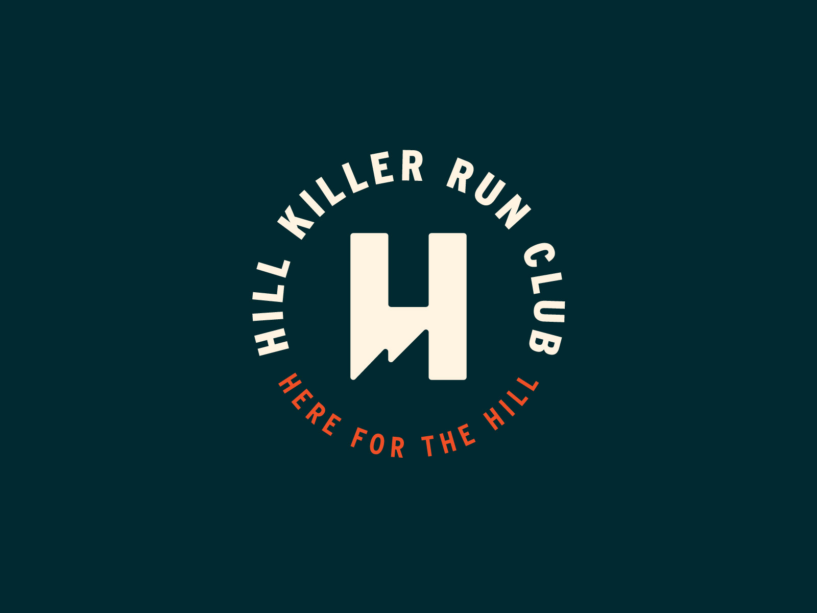 MGC 174: Hill Killer Run Club 10k 5k badge branding cream h hill killer logo marathon middle ground middle ground compendium mikey hayes race red run trail trail run type typography wilderness