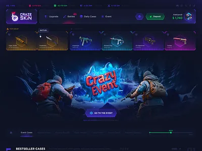 Crazy Skin - CS:GO Project betting casino crash crazy skin cs go project csgo csgo cases gambling game design game interface interface lottery motion graphics open case opening boxes opening cases product design roulette skins web design